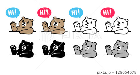 Bear vector polar bear icon teddy hello hi greeting smiling cartoon character doodle logo illustration symbol design 128654679