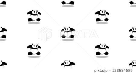 panda bear seamless pattern running walking polar bear vector cartoon doodle teddy tile background gift wrapping paper repeat wallpaper illustration scarf isolated design 128654689