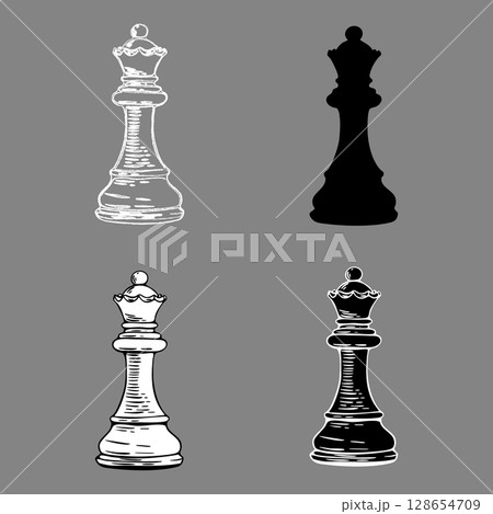 Chess queen sketch variations in monochrome design set Chess queen sketch variations in monochrome design set 128654709