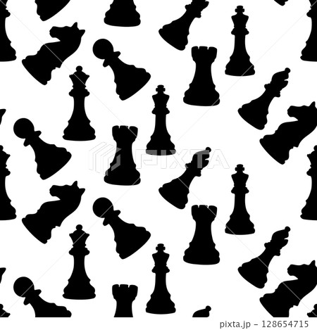 Chess game silhouettes seamless pattern with black figures Chess game silhouettes seamless pattern with black figures 128654715