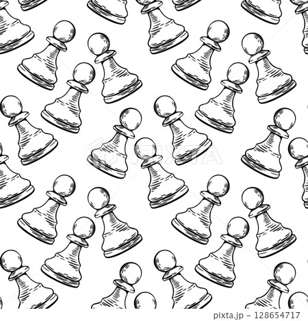 Chess sketch pattern with repeating pawn drawings 128654717