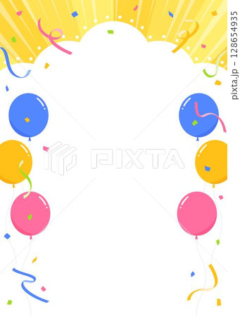 雲型の背景フレーム、風船、紙吹雪のデコレーション、縦向き 128654935