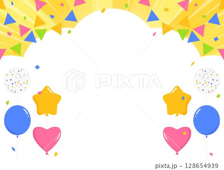 雲型の背景フレーム、風船、紙吹雪、ガーランドのデコレーション 雲型の背景フレーム、風船、紙吹雪、ガーランドのデコレーション 128654939