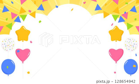 雲型の背景フレーム、風船、紙吹雪、ガーランドのデコレーション 128654942