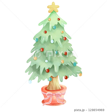 watercolor hand painted christmas tree watercolor hand painted christmas tree 128654969