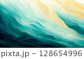 Abstract flowing waves of turquoise and gold with soft light and smooth curves 128654996