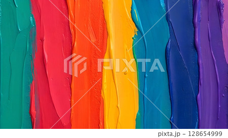 Textured vertical paint strokes in vibrant rainbow colors create a striking abstract background 128654999