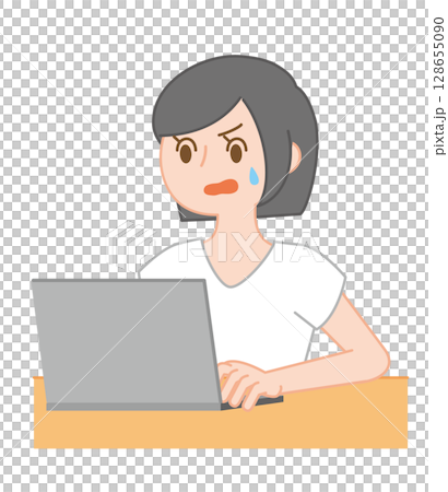 一位女士在使用電腦時遇到問題的插圖 128655090