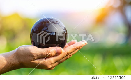 《AI画像》ガラスでできた黒い地球 128655094