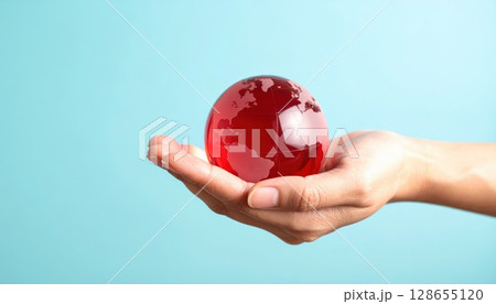 《AI画像》ガラスでできた真っ赤な地球 128655120