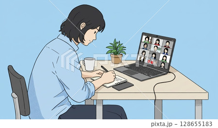 新しい学びの形！自宅で集中してリモート授業を受ける学生 128655183