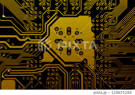 Computer parts close up. Computer chip. Technology. Concept of Technology AI , Artificial intelligence, AI chip IC on board, PCB board, CPU 128655288