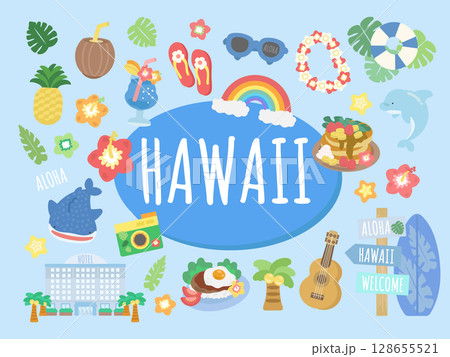 ハワイ　イラストセット 128655521