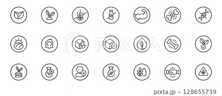 Healthy Food Icon set in round forms and Line Art Style for Certified Organic Claims, Packaging, Branding, Ad, etc. Elements in a vector illustration Healthy Food Icon set in round forms and Line Art Style for Certified Organic Claims, Packaging, Branding, Ad, etc. Elements in a vector illustration 128655739