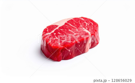 《AI画像》白背景に置かれたステーキ肉 128656029