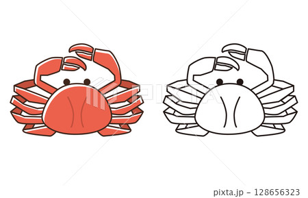 かわいいカニの線画イラスト かわいいカニの線画イラスト 128656323