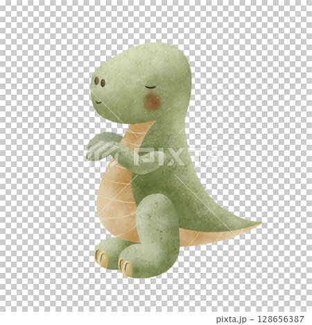 Dinosaur Tyrannosaurus rex animal of jurassic period, green color. Illustration predator watercolor in children's style hand drawn. Element on isolated background for design nursery, postcard, poster Dinosaur Tyrannosaurus rex animal of jurassic period, green color. Illustration predator watercolor in children's style hand drawn. Element on isolated background for design nursery, postcard, poster 128656387