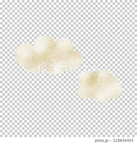 Clouds beige watercolor illustration sky light easy hand drawn in simple childish style on isolated background for baby cards design, dinosaur party decor, invitations 128656405
