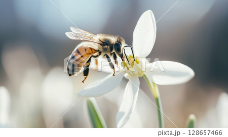 Macro shot of a working bee collecting pollen Macro shot of a working bee collecting pollen 128657466