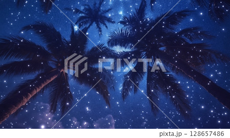 Mystical winter night with palm trees 128657486