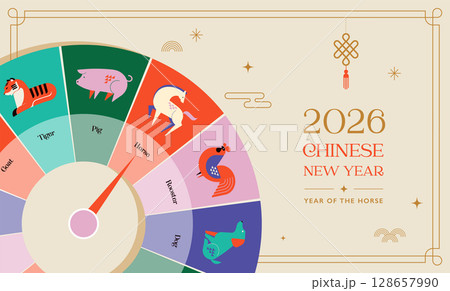 Chinese horoscope zodiac signs collection, geometric minimalist style. Animals symbols for Chinese 128657990