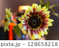 真紅で鮮やかなバラの花とひまわり 128658218