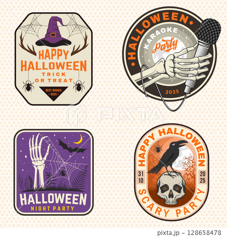 Set of Halloween celebration patch collection. Concept for shirt or logo, print, stamp. Typography design- stock vector. 128658478