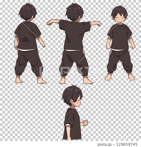 寝起きの男の子イラスト素材(各種ポーズ、複数視点) 寝起きの男の子イラスト素材(各種ポーズ、複数視点) 128658745