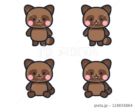 かわいいミニ狸のイラストセット かわいいミニ狸のイラストセット 128658864