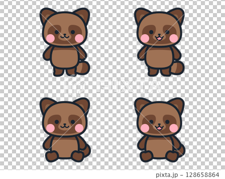 Cute mini raccoon illustration set Cute mini raccoon illustration set 128658864