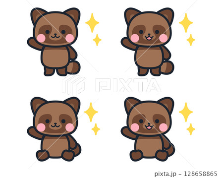 感動するかわいいミニ狸のイラストセット 128658865