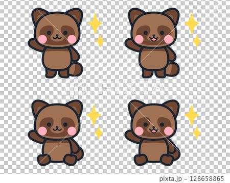 感動するかわいいミニ狸のイラストセット 128658865