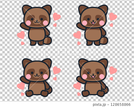 Cute mini raccoon illustration set with hearts Cute mini raccoon illustration set with hearts 128658866