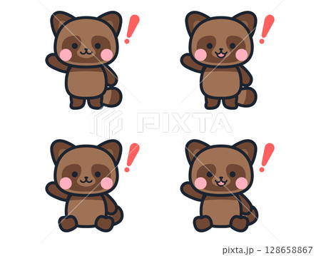 ビックリするかわいいミニ狸のイラストセット ビックリするかわいいミニ狸のイラストセット 128658867