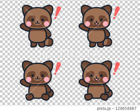 Surprised cute mini raccoon illustration set Surprised cute mini raccoon illustration set 128658867