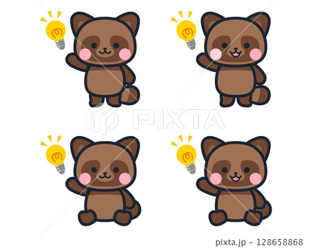 ひらめくかわいいミニ狸のイラストセット ひらめくかわいいミニ狸のイラストセット 128658868