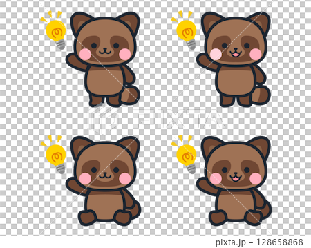 ひらめくかわいいミニ狸のイラストセット ひらめくかわいいミニ狸のイラストセット 128658868