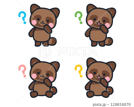 考えるかわいいミニ狸のイラストセット 考えるかわいいミニ狸のイラストセット 128658870
