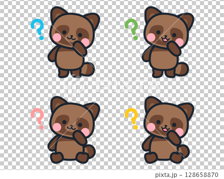 考えるかわいいミニ狸のイラストセット 考えるかわいいミニ狸のイラストセット 128658870