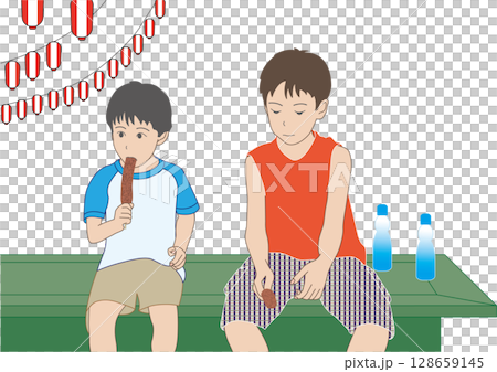 夏季節日期間，兄弟們在公園裡 128659145