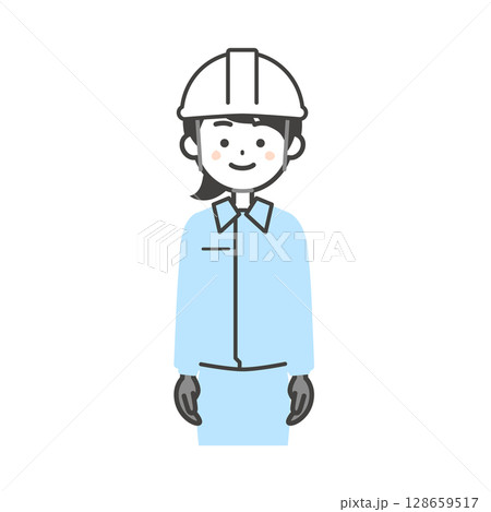 作業服を着てヘルメットをかぶった女性のイラスト 128659517