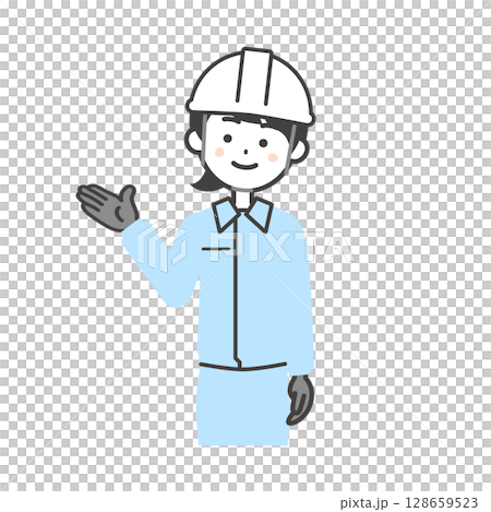 一名身穿工作服、戴著頭盔的婦女的插圖 128659523