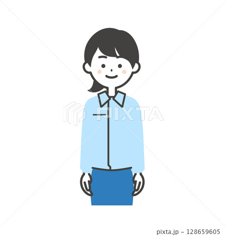 スーツの上に作業服を着た女性のイラスト 128659605