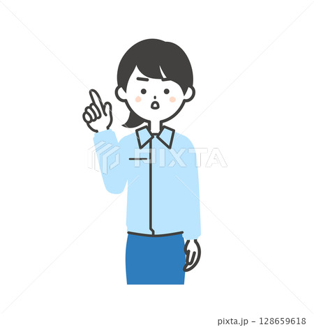 真剣な表情で指を立てるスーツの上に作業服を着た女性のイラスト 真剣な表情で指を立てるスーツの上に作業服を着た女性のイラスト 128659618