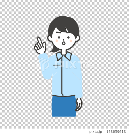 真剣な表情で指を立てるスーツの上に作業服を着た女性のイラスト 真剣な表情で指を立てるスーツの上に作業服を着た女性のイラスト 128659618