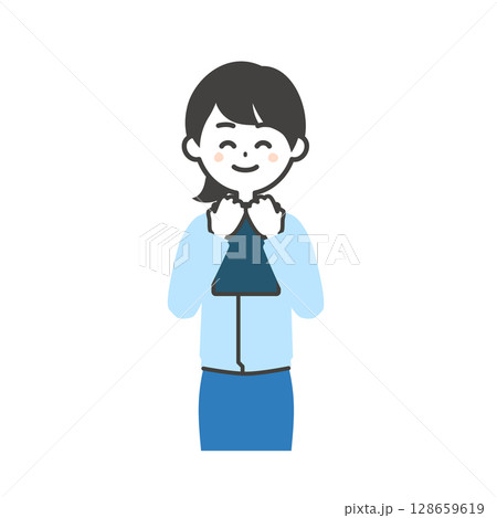 資料を抱きかかえるスーツの上に作業服を着た女性のイラスト 資料を抱きかかえるスーツの上に作業服を着た女性のイラスト 128659619