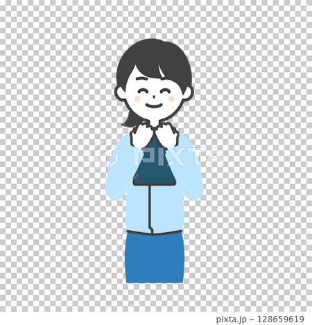 資料を抱きかかえるスーツの上に作業服を着た女性のイラスト 資料を抱きかかえるスーツの上に作業服を着た女性のイラスト 128659619