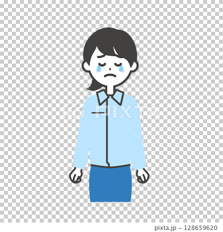涙を流すスーツの上に作業服を着た女性のイラスト 涙を流すスーツの上に作業服を着た女性のイラスト 128659620