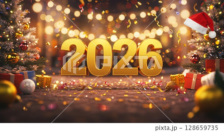 new year sign with golden light on bokeh background new year sign with golden light on bokeh background 128659735