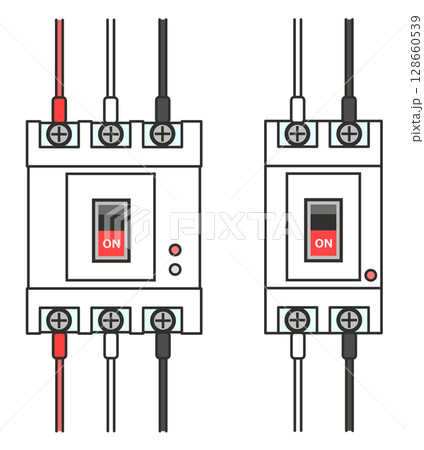 電気の感電や漏電を防止する漏電ブレーカーのスイッチ材料 128660539